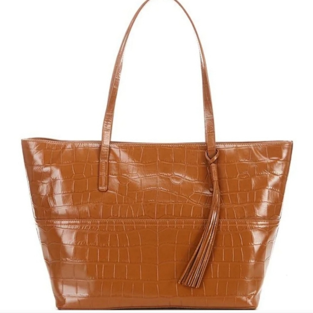 Antonio Melani East West Croc-Embossed Leather Large Tote Bag